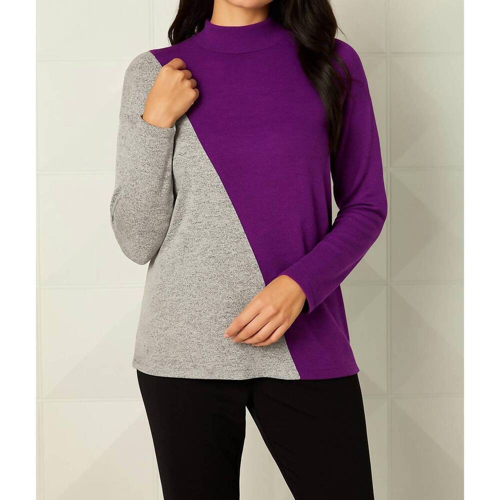 NEW FRENCH KYSS color block turtleneck sweater in violet/tin